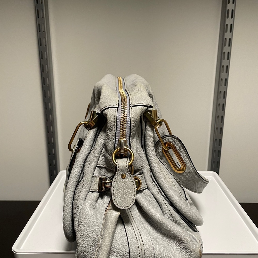 Chloe Light Gray Leather Satchel with Gold Hardware - Picture 4 of 10